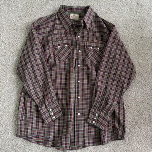Vintage Dee Cee Brand Shirt Mens 2XL Plaid Long Sleeve Western Snap Button Up